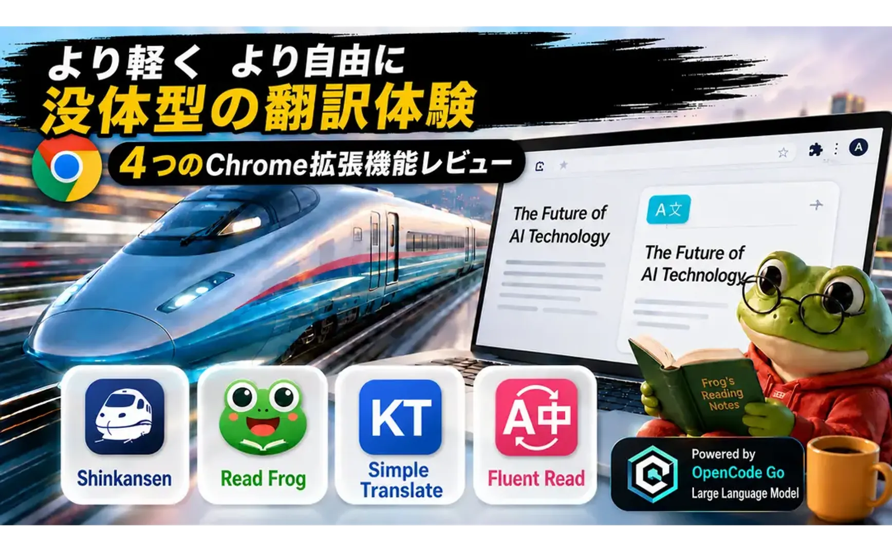 《沉浸式翻訳》より軽量で自由：新幹線、陪読カエル、簡約翻訳と流暢閲読─4つのChrome拡張機能を開封実測；OpenCode Goの大規模言語モデルを使用