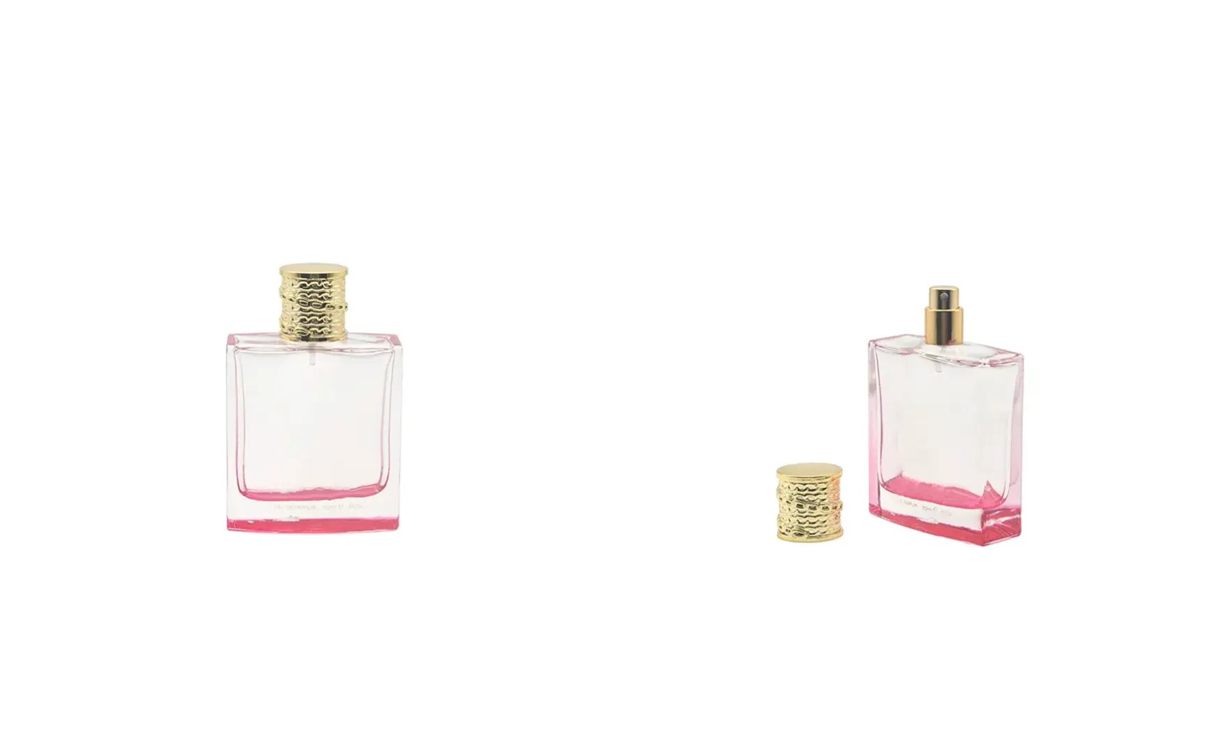 100ml Pink Color Square Perfume Bottle with Gold Cap and Hot Stamping Logo