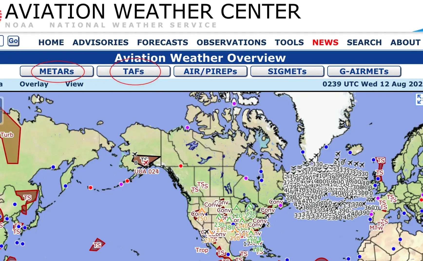 航空例行天气报告（METAR）和机场天气预报（TAF）