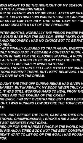 Remco Evenepoel 对于2025年环法遭遇身体不适退赛的IG的一篇帖子