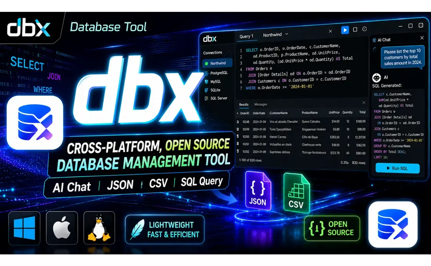 Engineer's Must-Have! dbx Lightweight Database Tool + MCP Server Lets AI Agents Directly Operate on Data; A Cross-Platform, Open-Source, Free Lightweight Database Management Tool: dbx